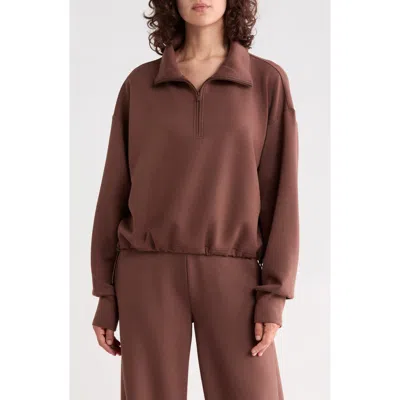 Z By Zella Whisper Knit Half Zip Sweatshirt In Brown Terra