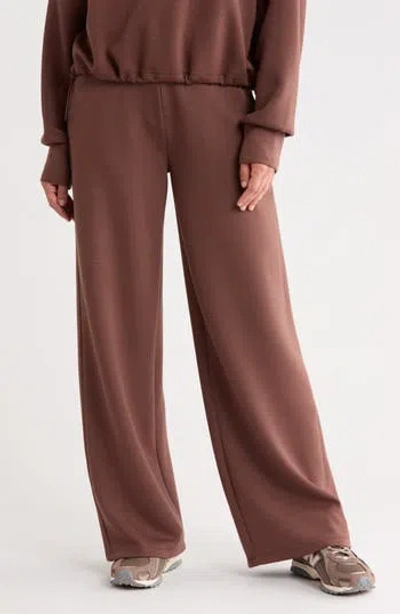 Z By Zella Whisper Knit High Waist Wide Leg Pants In Brown Terra