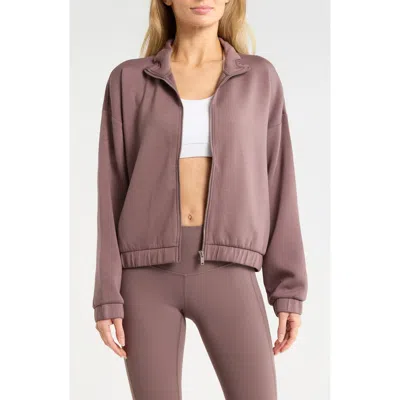 Z By Zella Whisper Knit Ruched Jacket In Brown