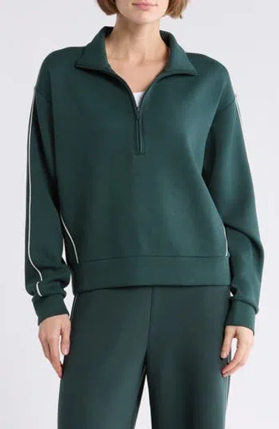 Z By Zella Whisper Piped Knit Quarter Zip Sweatshirt In Green