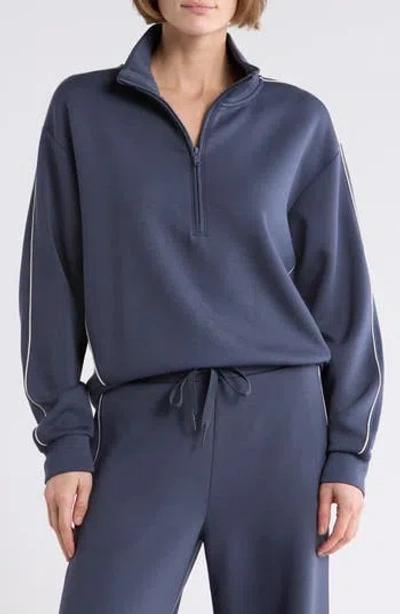 Z By Zella Whisper Piped Knit Quarter Zip Sweatshirt In Blue