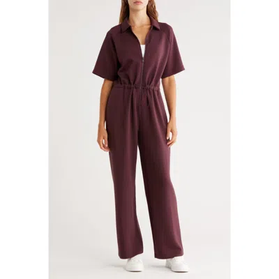 Z By Zella Whisper Relaxed Fit Scuba Knit Jumpsuit In Burgundy