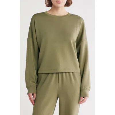 Z By Zella Whisper Scuba Easy Crew Sweatshirt In Olive Covert