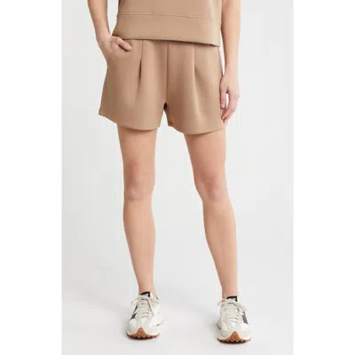 Z By Zella Whisper Scuba Pleated Shorts In Tan Portabella