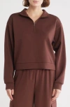Z By Zella Whisper Scuba Quarter Zip In Brown Bitter