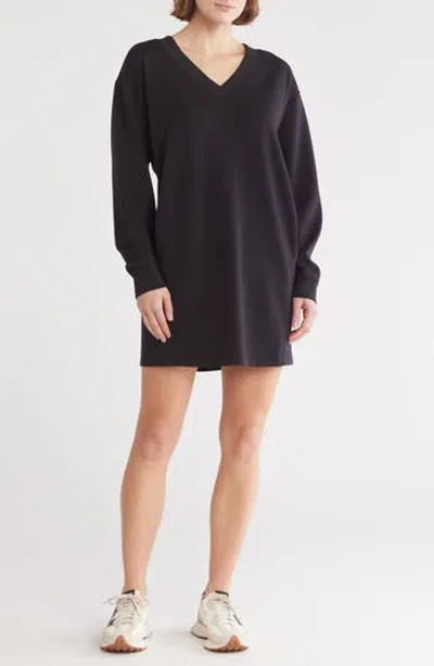 Z By Zella Whisper Scuba V-neck T-shirt Dress In Black