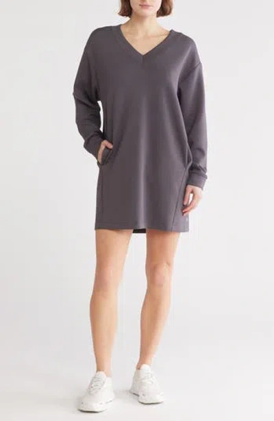 Z By Zella Whisper Scuba V-neck T-shirt Dress In Grey Forged