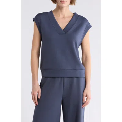 Z By Zella Whisper V-neck Short Sleeve Knit Top In Blue