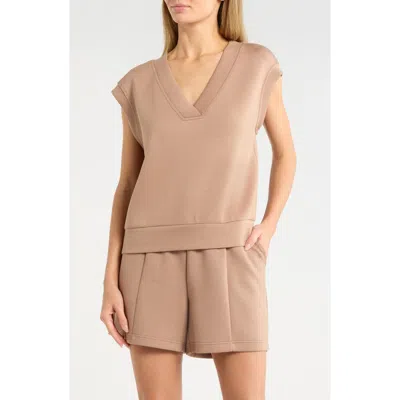 Z By Zella Whisper V-neck Short Sleeve Knit Top In Brown