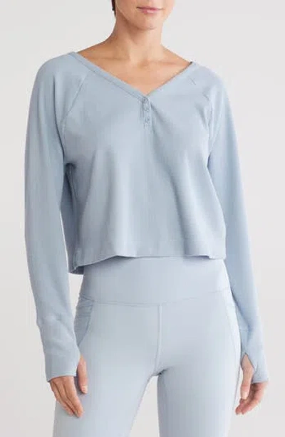 Z By Zella Zen Long Sleeve Waffle Knit Henley In Blue Fog