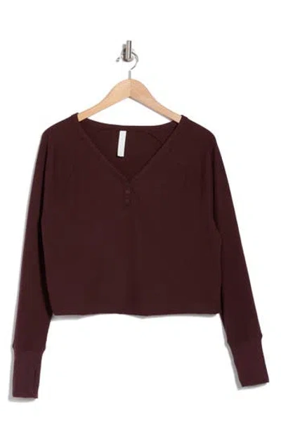 Z By Zella Zen Long Sleeve Waffle Knit Henley In Burgundy Fudge