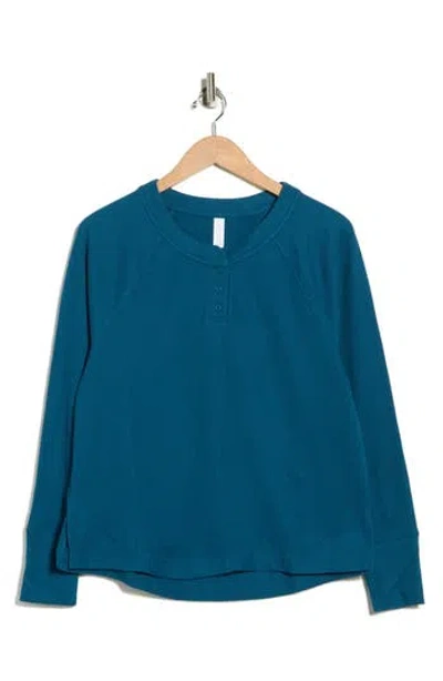 Z By Zella Zen Relaxed Long Sleeve Waffle Knit Henley In Blue