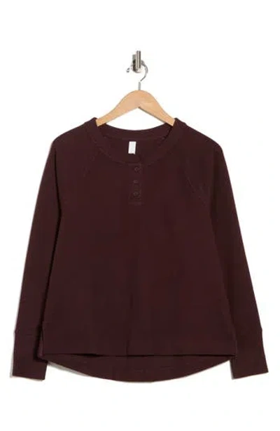 Z By Zella Zen Relaxed Long Sleeve Waffle Knit Henley In Burgundy