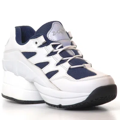 Pre-owned Z-coil Freedom Enc Women's White & Navy Leather & Mesh Walk, Run, Work Shoe 9 In White/navy