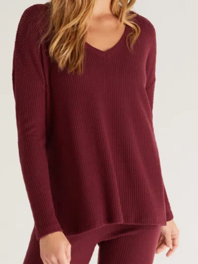 Z Lounge Me-time Rib Long Sleeve Top In Garnet In Red
