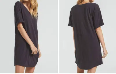 Z Supply Alani Slub Tee Dress In Black In Purple