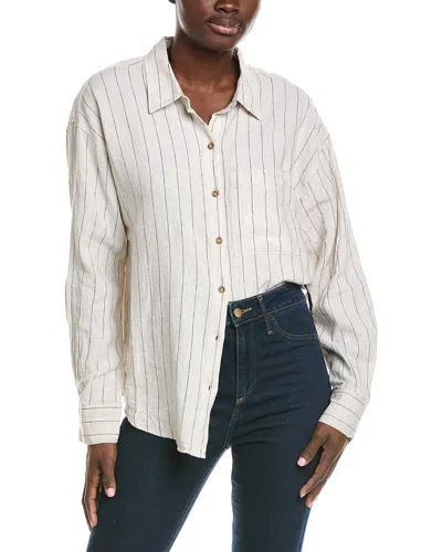 Z Supply Alfie Striped Button Up Linen-blend Top In White
