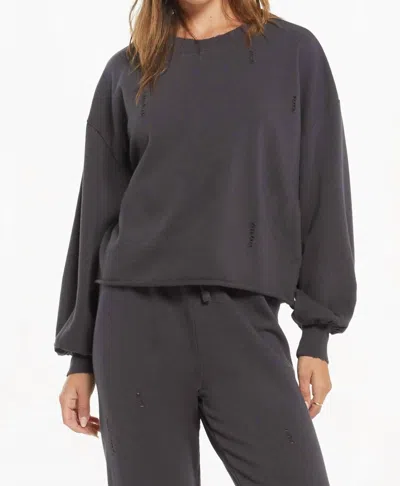 Z Supply Allie Distressed Sweatshirt In Washed Black