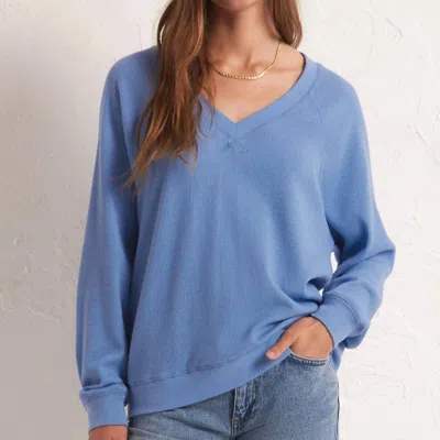 Z Supply Arlo V-neck Waffle Top In Blue