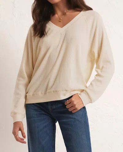 Z Supply Arlo V-neck Waffle Top In Oatmilk In Beige