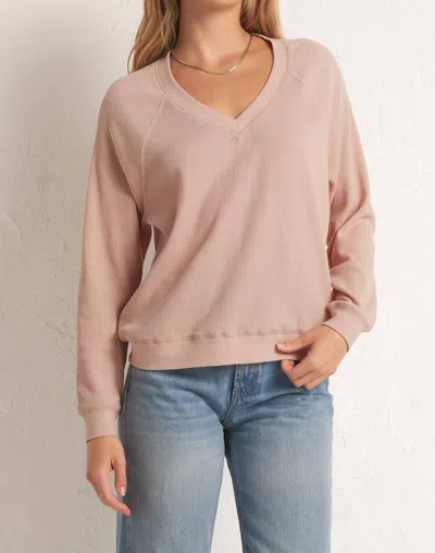 Z Supply Arlo V-neck Waffle Top In Soft Pink In Beige