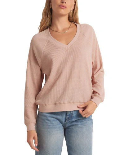 Z Supply Arlo V-neck Waffle Top In Pink