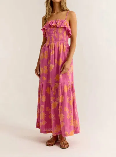 Z Supply Bahari Sunshine Floral Midi Dress In Raspberry Sorbet In Multi