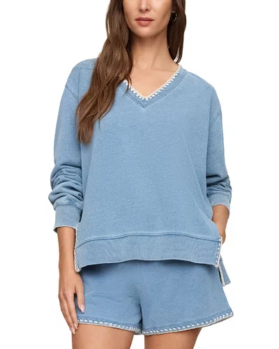 Z Supply Cam Knit Denim Whipstitch Sweatshirt In Blue