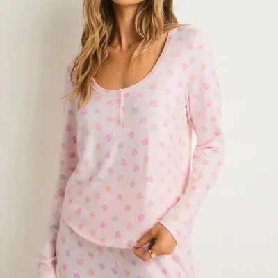 Z Supply Candy Hearts Long Sleeve Top In Pink