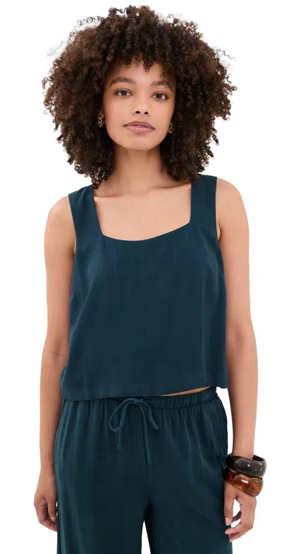 Z Supply Charli Cropped Linen Tank Eclipse In Black