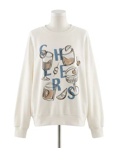 Z Supply Cheers Sunday Long Sleeve Sweatshirt In Sea Salt In White