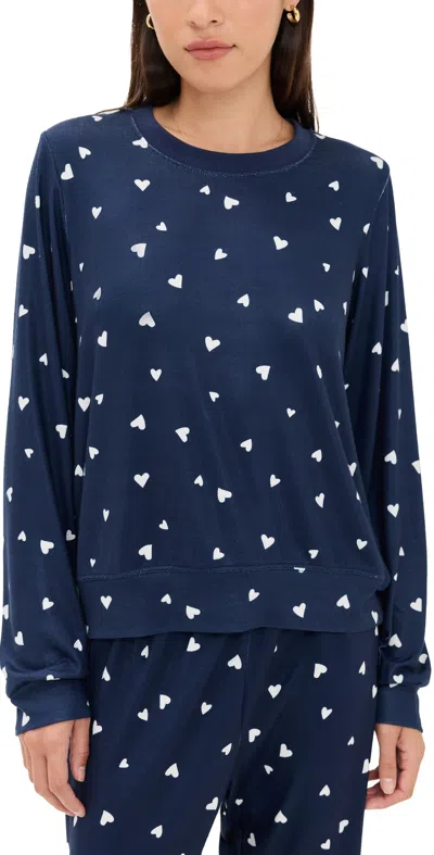 Z Supply Classic Heart Long Sleeve Top Eclipse In Blue