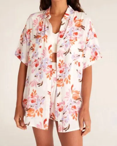 Z Supply Clearwater Floral Shirt In White Sand