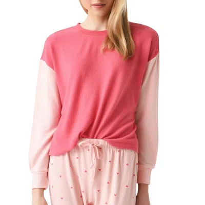 Z Supply Color Block Long Sleeve Top In Pink Cherry