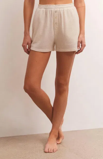 Z Supply Cozy Days Thermal Shorts In Light Oatmeal In Pink