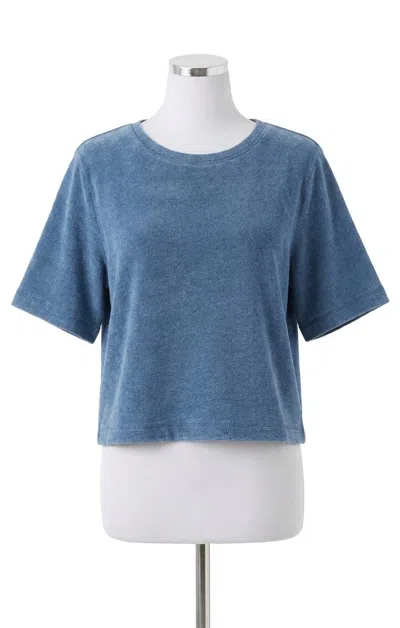 Z Supply Curran Knit Denim Cropped Sweatshirt In Calypso Blue Indigo In Multi