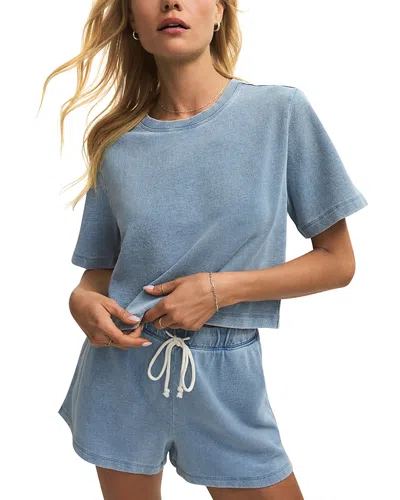 Z Supply Curran Knit Denim Sweatshirt In Blue