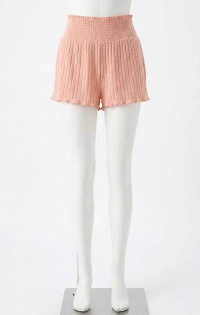 Z Supply Dawn Smocked Silky Rib Short In Bellini In Pink