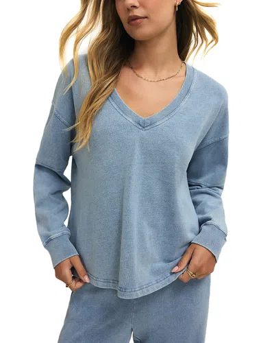 Z Supply Delphine Knit Denim Sweatshirt In Blue