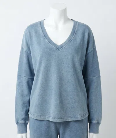 Z Supply Delphine Knit Denim Sweatshirt In Blue