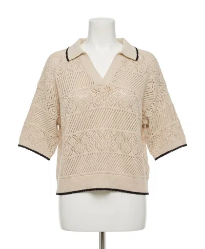 Z Supply Denman Crochet Polo Sweater In Sandstone In Neutral