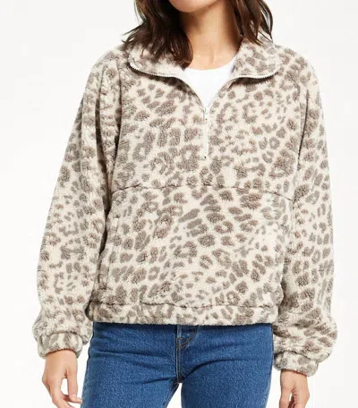 Z Supply Denver Leopard Sherpa Jacket In Mink Grey