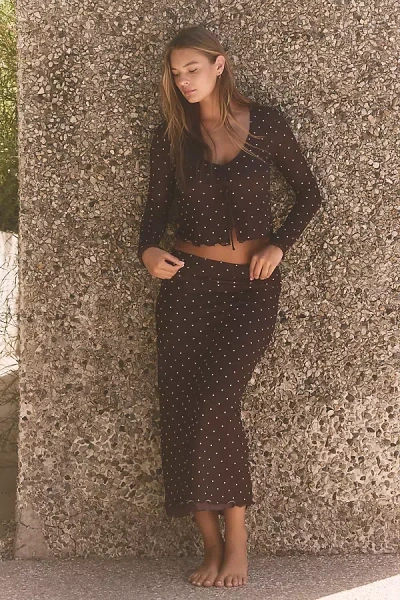 Z Supply Eda Polka Dot Mesh Midi Skirt In Brown