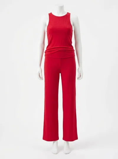 Z Supply Essential Fold Over Pants In Kiss Me Red