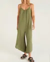 Z SUPPLY FLARED GAUZE JUMPSUIT IN OLIVE BRANCH