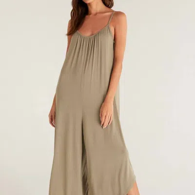 Z Supply Flared Jumpsuit In Smoked Sage. In Green