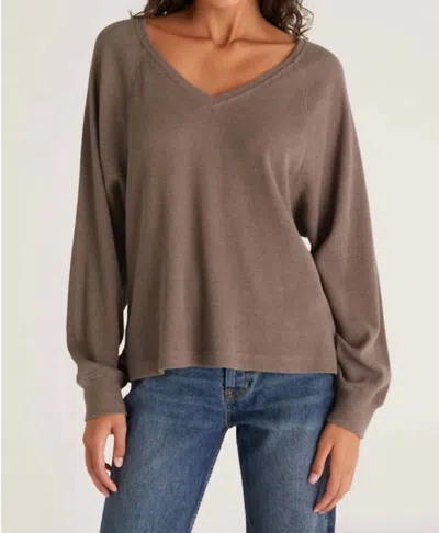 Z Supply Frances Waffle Ls Top In Earth In Brown