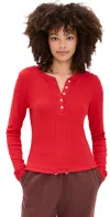 Z Supply Holly Pointelle Long Sleeve Top Festive Red In Multi