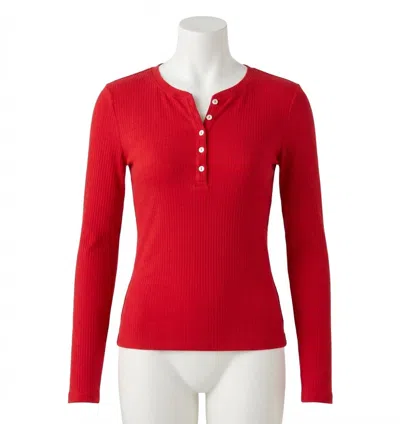 Z Supply Holly Pointelle Long Sleeve Top In Festive Red