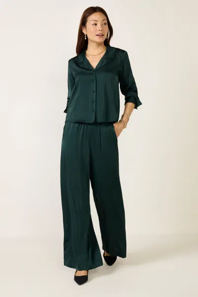 Z Supply Isolde Wide Leg Satin Pant In Green